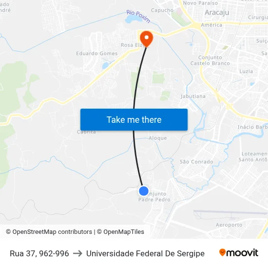 Rua 37, 962-996 to Universidade Federal De Sergipe map