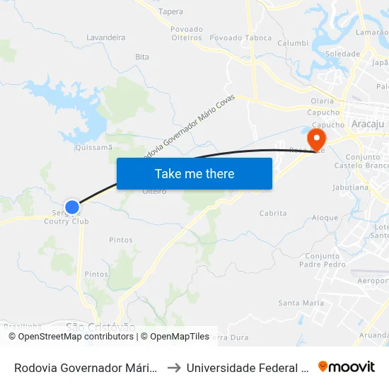 Rodovia Governador Mário Covas 634 to Universidade Federal De Sergipe map