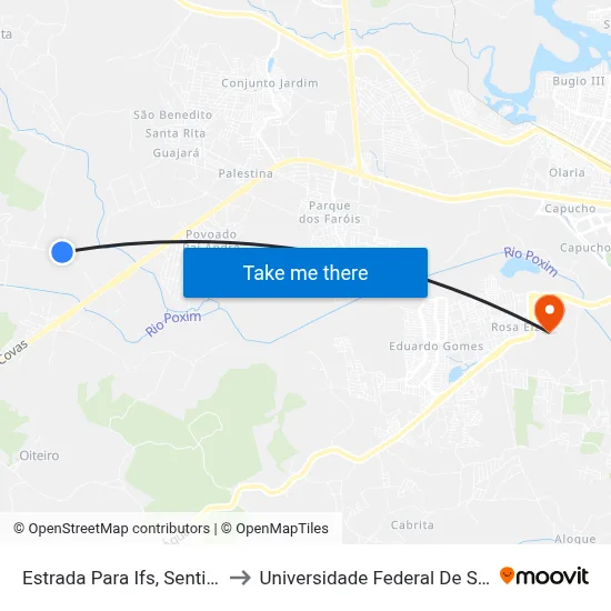 Estrada Para Ifs, Sentido Ifs to Universidade Federal De Sergipe map
