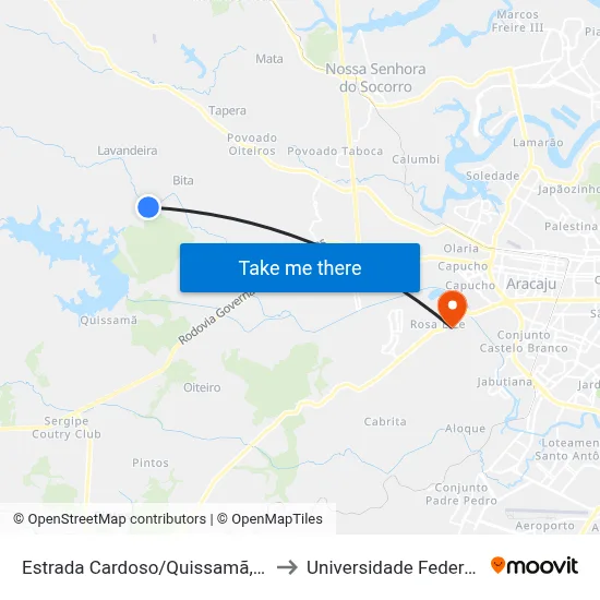 Estrada Cardoso/Quissamã, Sentido Cardoso to Universidade Federal De Sergipe map