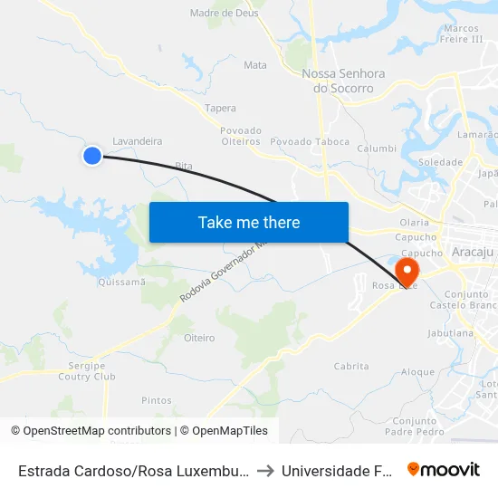 Estrada Cardoso/Rosa Luxemburgo, Sentido Rosa Luxemburgo to Universidade Federal De Sergipe map