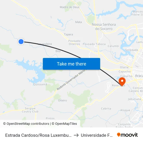 Estrada Cardoso/Rosa Luxemburgo, Sentido Rosa Luxemburgo to Universidade Federal De Sergipe map
