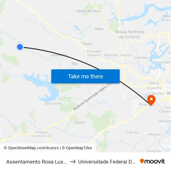 Assentamento Rosa Luxemburgo to Universidade Federal De Sergipe map