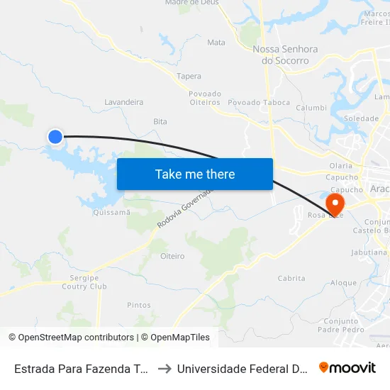 Estrada Para Fazenda Tábua, Sul to Universidade Federal De Sergipe map