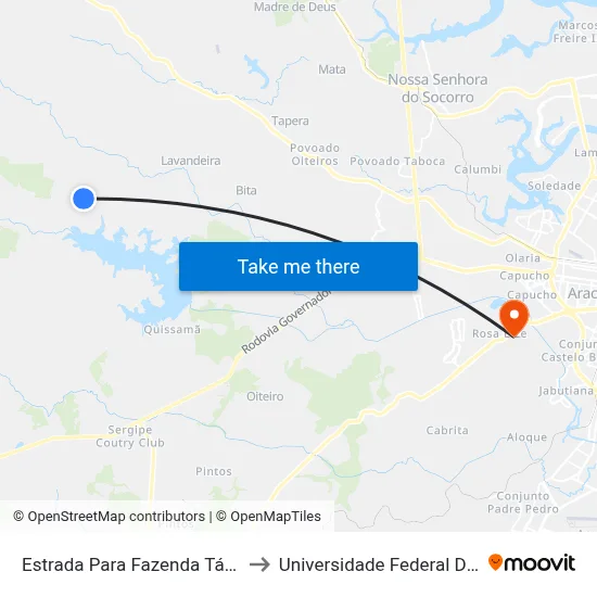 Estrada Para Fazenda Tábua, Norte to Universidade Federal De Sergipe map