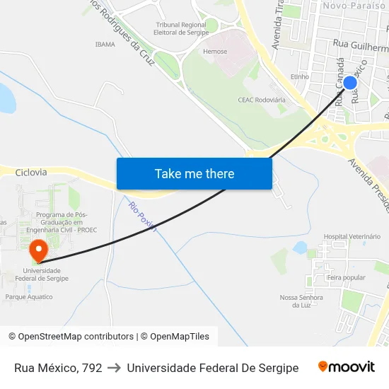 Rua México, 792 to Universidade Federal De Sergipe map