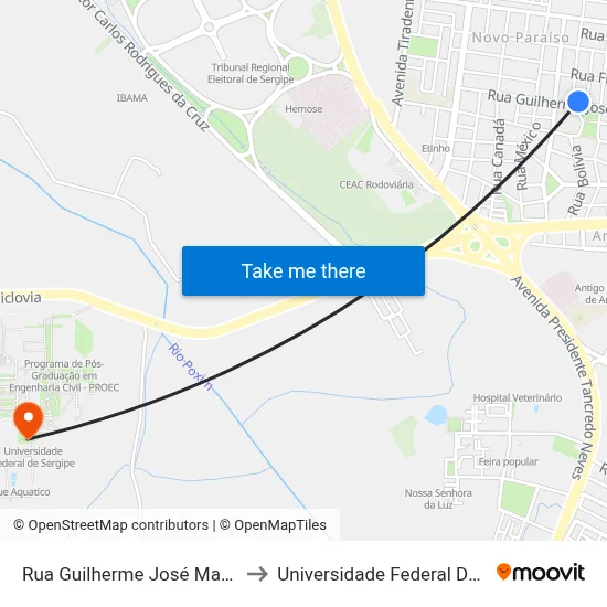 Rua Guilherme José Martins, 526 to Universidade Federal De Sergipe map