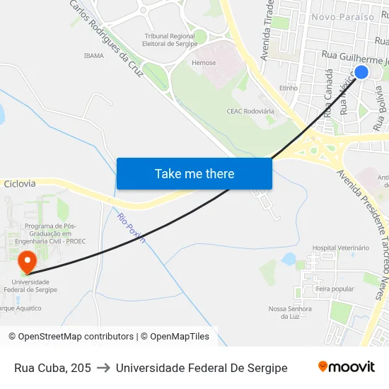 Rua Cuba, 205 to Universidade Federal De Sergipe map