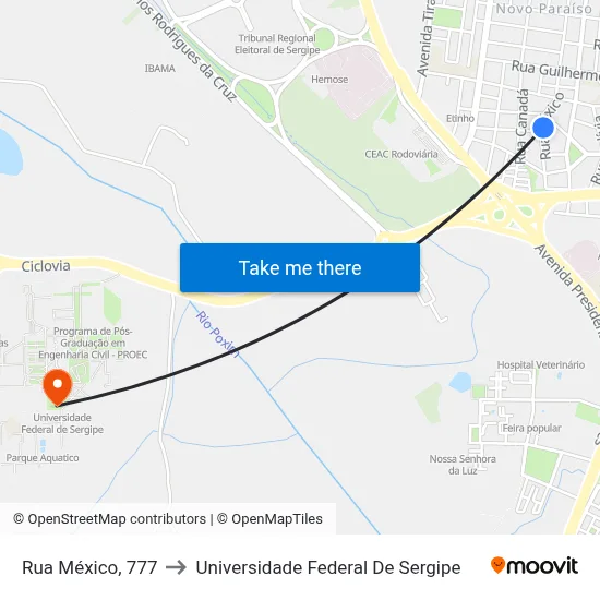 Rua México, 777 to Universidade Federal De Sergipe map