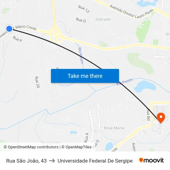Rua São João 35 to Universidade Federal De Sergipe map