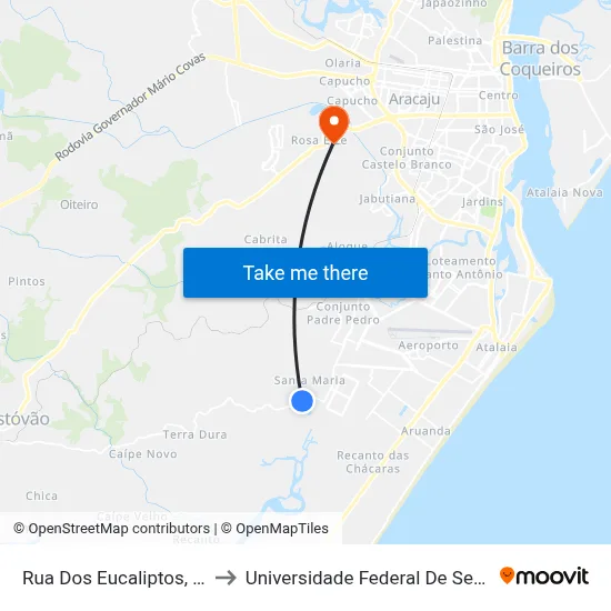 Rua Dos Eucaliptos, 304 to Universidade Federal De Sergipe map