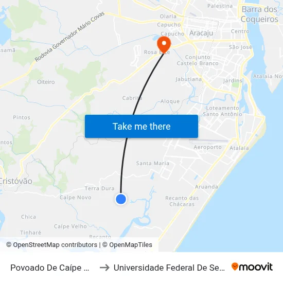 Povoado De Caípe Novo to Universidade Federal De Sergipe map