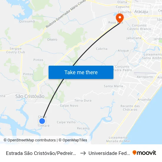 Estrada São Cristóvão/Pedreiras, Norte | Povoado Chica to Universidade Federal De Sergipe map