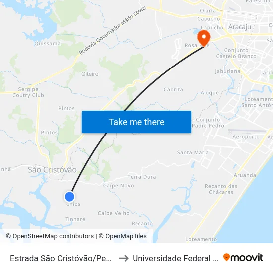 Estrada São Cristóvão/Pedreiras, Norte to Universidade Federal De Sergipe map