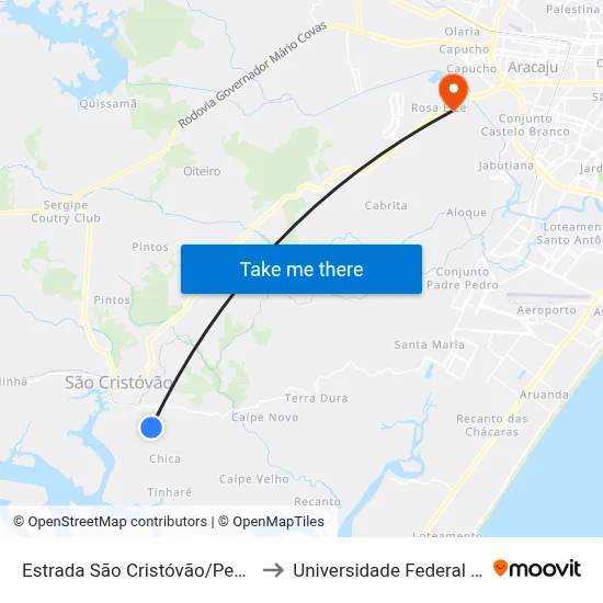 Estrada São Cristóvão/Pedreiras, Norte to Universidade Federal De Sergipe map