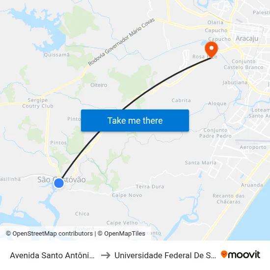 Avenida Santo Antônio, 105 to Universidade Federal De Sergipe map