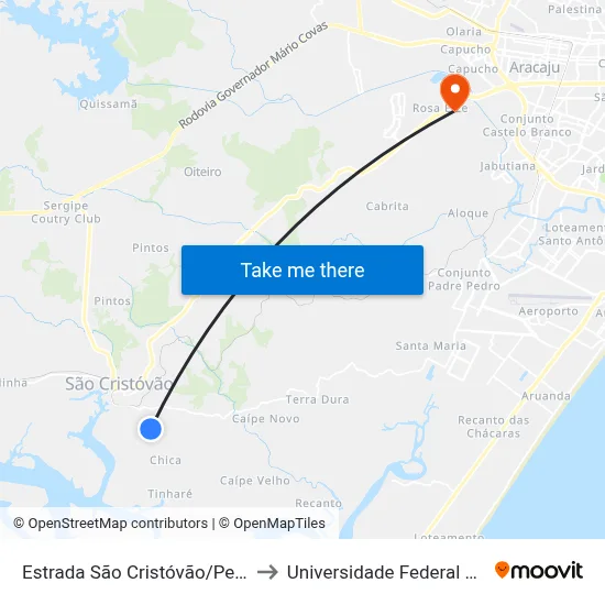 Estrada São Cristóvão/Pedreiras, Sul to Universidade Federal De Sergipe map
