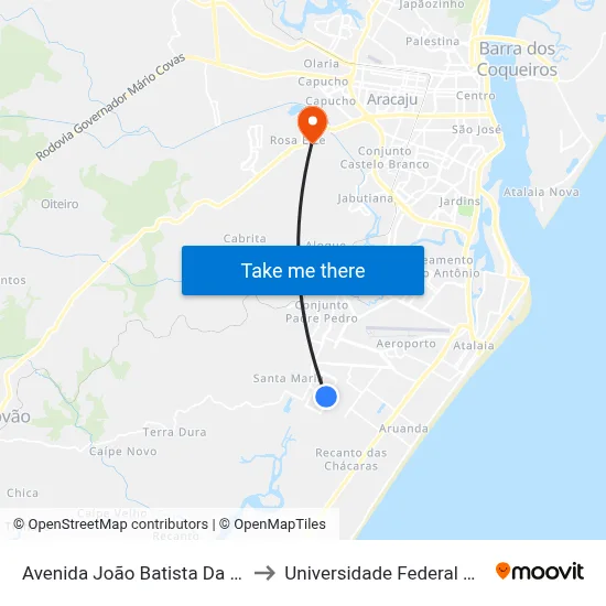 Avenida João Batista Da Costa, 600 to Universidade Federal De Sergipe map
