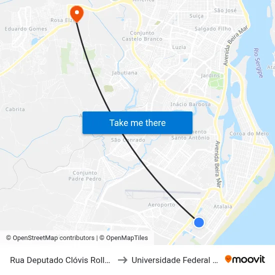 Rua Deputado Clóvis Rollemberg, 605 to Universidade Federal De Sergipe map