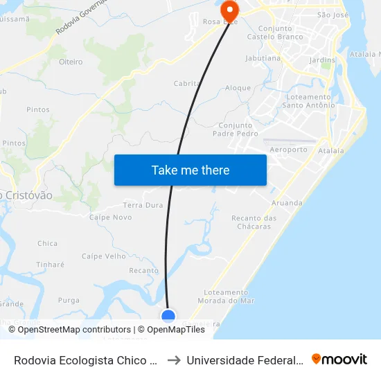 Rodovia Ecologista Chico Mendes, 1115 to Universidade Federal De Sergipe map