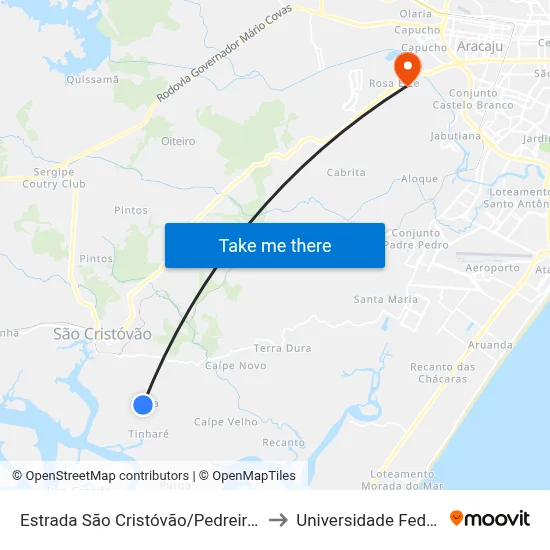 Estrada São Cristóvão/Pedreiras, Sul | Povoado Chica to Universidade Federal De Sergipe map