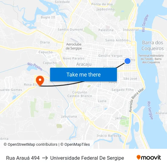 Rua Arauá 494 to Universidade Federal De Sergipe map