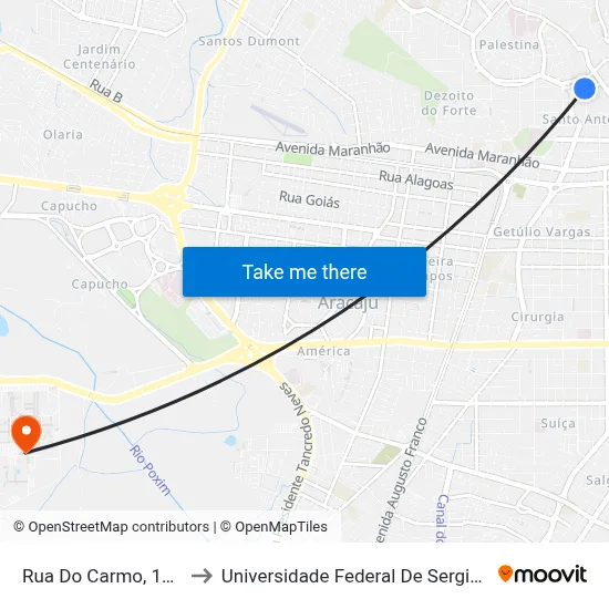 Rua Do Carmo, 150 to Universidade Federal De Sergipe map