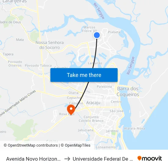 Avenida Novo Horizonte, 460 to Universidade Federal De Sergipe map