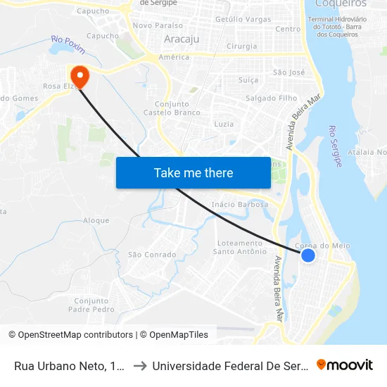 Rua Urbano Neto, 1233 to Universidade Federal De Sergipe map