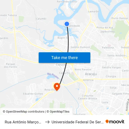 Rua Antônio Marços, 31 to Universidade Federal De Sergipe map