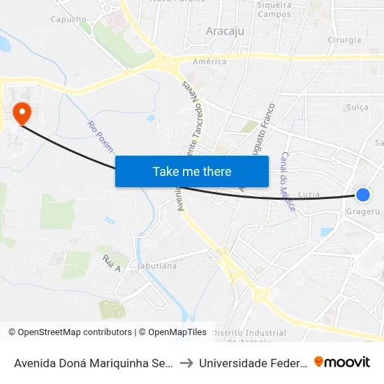 Avenida Doná Mariquinha Seixas Dórea, 1501 A to Universidade Federal De Sergipe map
