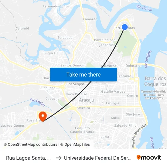 Rua Lagoa Santa, 156 to Universidade Federal De Sergipe map