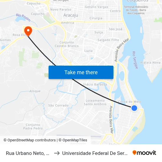 Rua Urbano Neto, 573 to Universidade Federal De Sergipe map