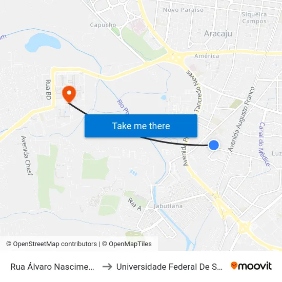 Rua Álvaro Nascimento, 6 to Universidade Federal De Sergipe map