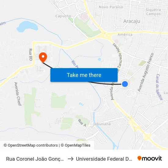 Rua Coronel João Gonçalves, 10 to Universidade Federal De Sergipe map