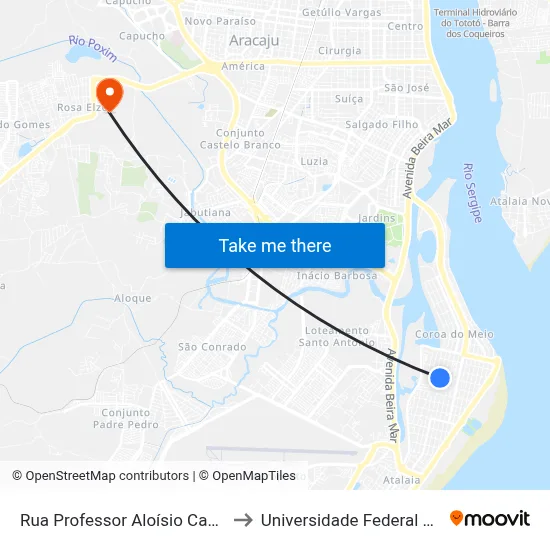 Rua Professor Aloísio Campos, 1227 to Universidade Federal De Sergipe map
