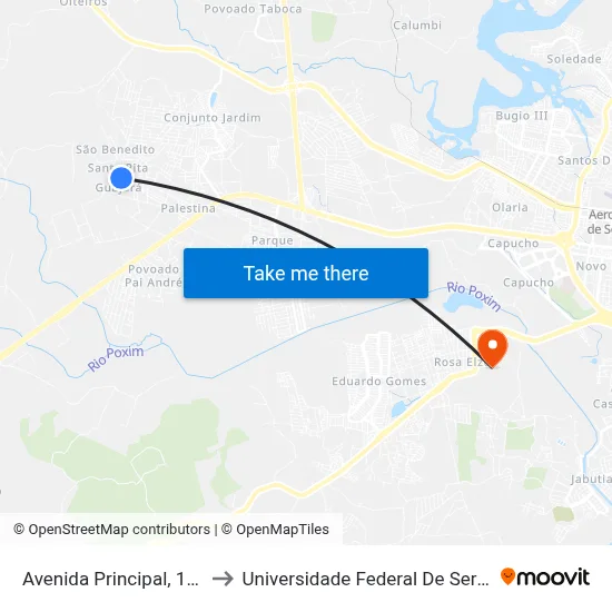 Avenida Principal, 1542 to Universidade Federal De Sergipe map
