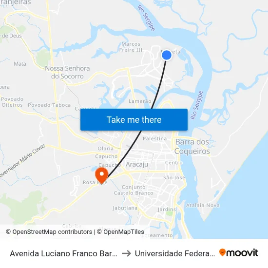 Avenida Luciano Franco Barreto Júnior, 145 to Universidade Federal De Sergipe map