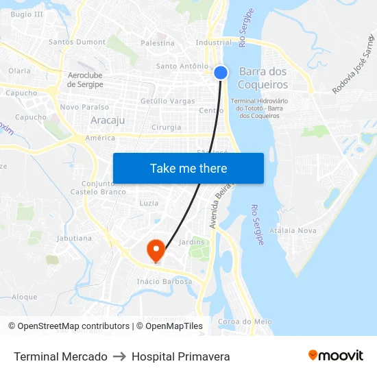 Terminal Mercado to Hospital Primavera map