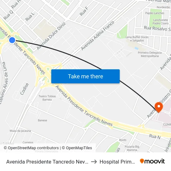 Avenida Presidente Tancredo Neves 1027 to Hospital Primavera map