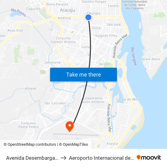 Avenida Desembargador Maynard, 903 to Aeroporto Internacional de Aracaju - Santa Maria map