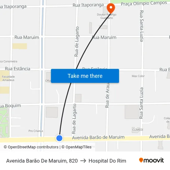 Avenida Barão De Maruim, 820 to Hospital Do Rim map
