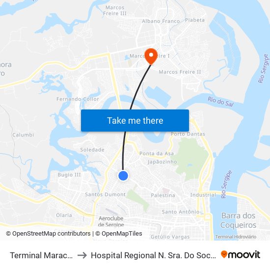 Terminal Maracaju to Hospital Regional N. Sra. Do Socorro map