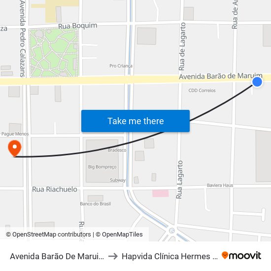 Avenida Barão De Maruim, 595 to Hapvida Clínica Hermes Fontes map