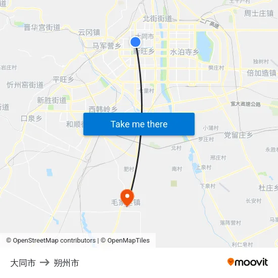 大同市 to 朔州市 map