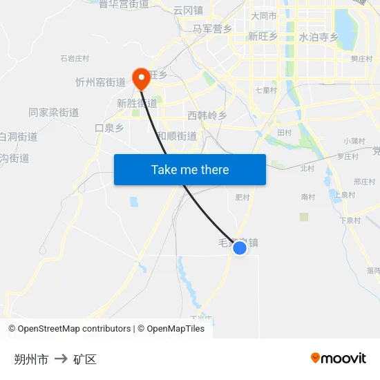 朔州市 to 矿区 map