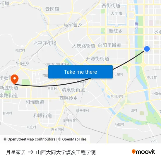 月星家居 to 山西大同大学煤炭工程学院 map