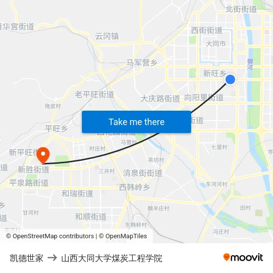 凯德世家 to 山西大同大学煤炭工程学院 map