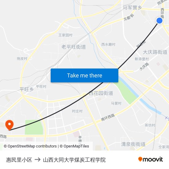 惠民里小区 to 山西大同大学煤炭工程学院 map