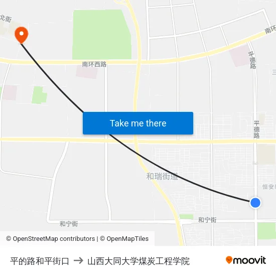 平的路和平街口 to 山西大同大学煤炭工程学院 map